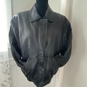 Genuine Black Leather Bomber Style Jacket - M